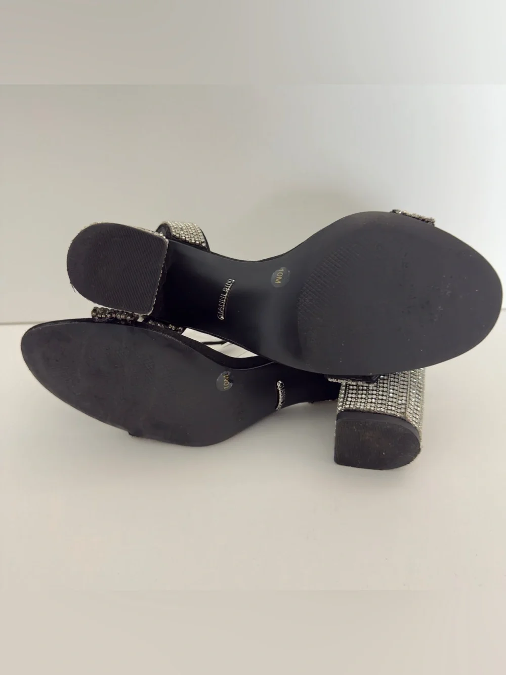 Gianni Bini “Dericka” Rhinestone Ankle Strap Block Heel Sandals Black Size 10M